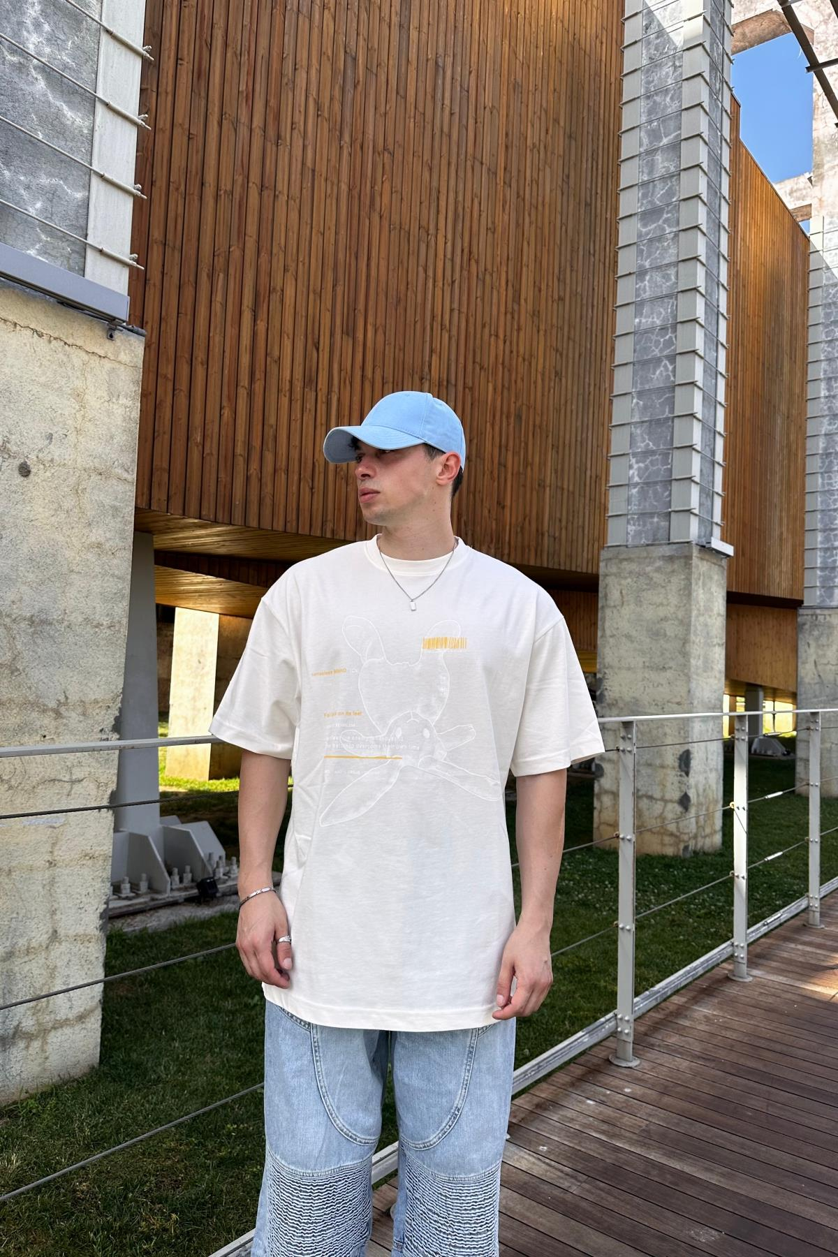 Rabbit Promo Beyaz Oversize Tshirt T1093