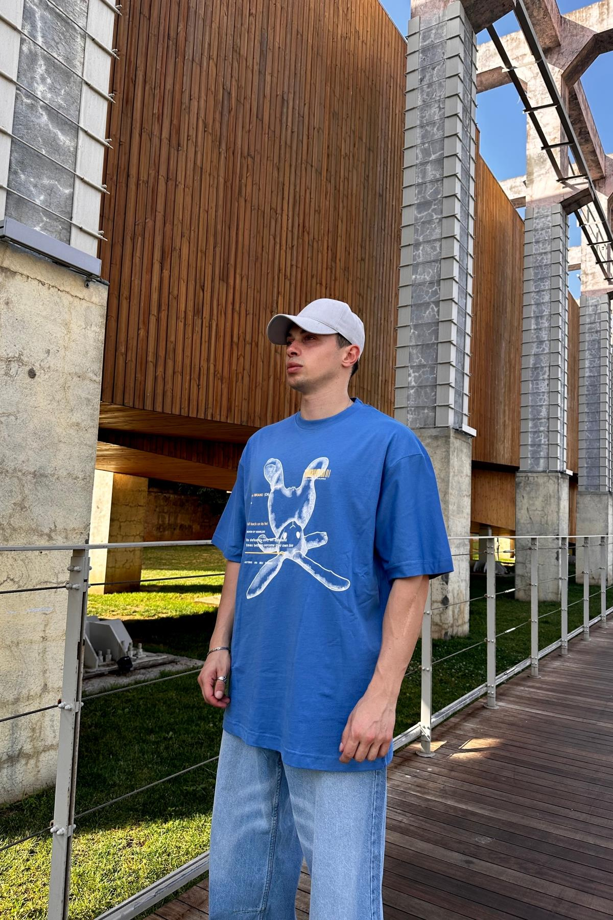 Rabbit Promo Mavi Oversize Tshirt T1095