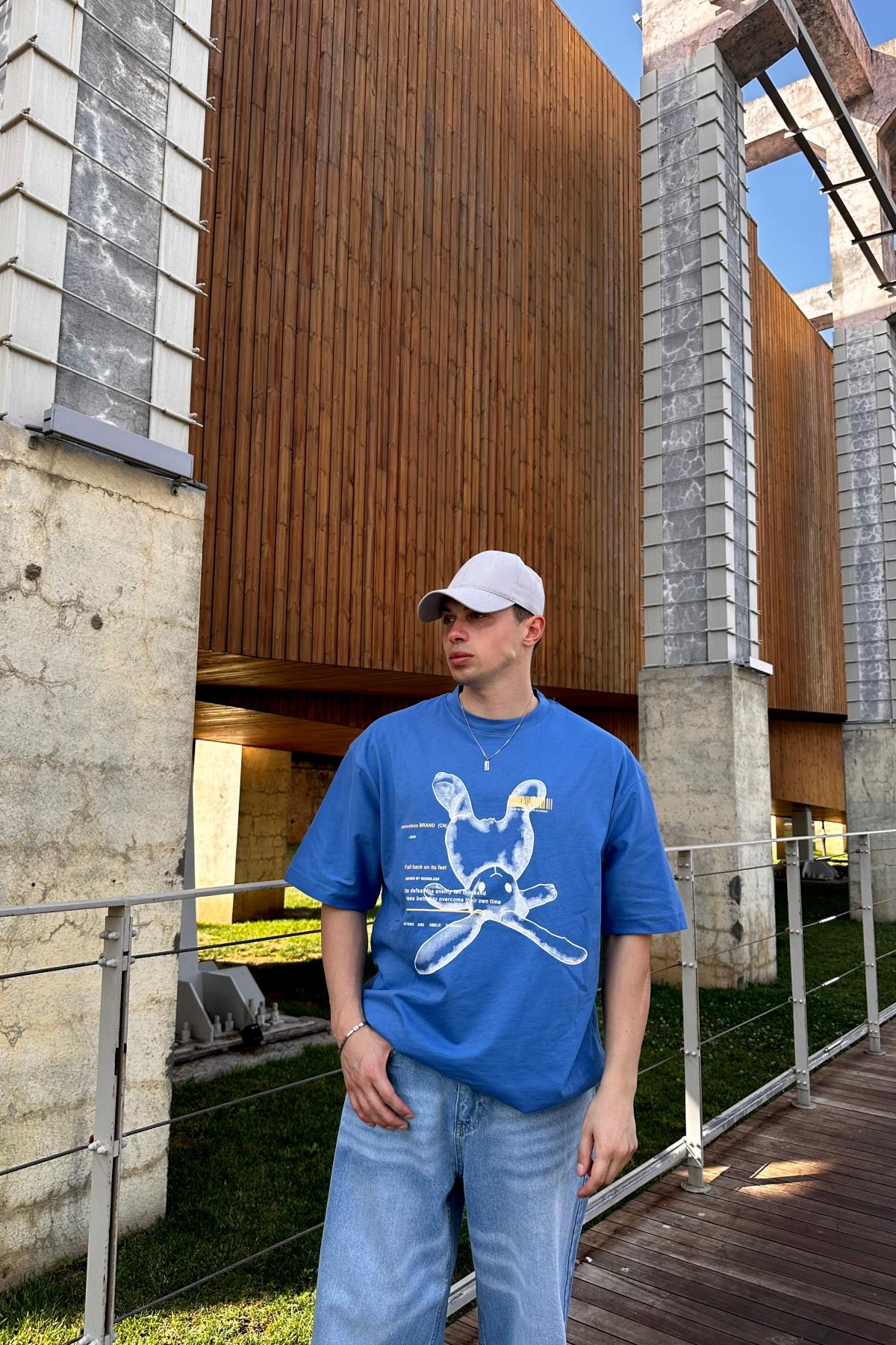 Rabbit Promo Mavi Oversize Tshirt T1095