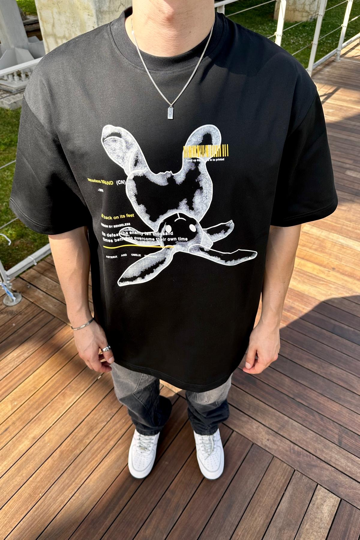 Rabbit Promo Siyah Oversize Tshirt T1091