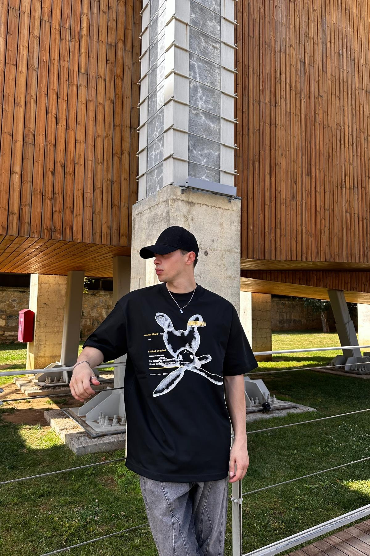 Rabbit Promo Siyah Oversize Tshirt T1091