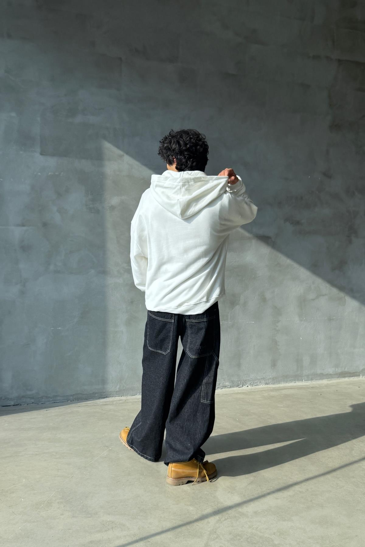 Rasperry Nakışlı Beyaz Oversize Zipper Sweatshirt SR01