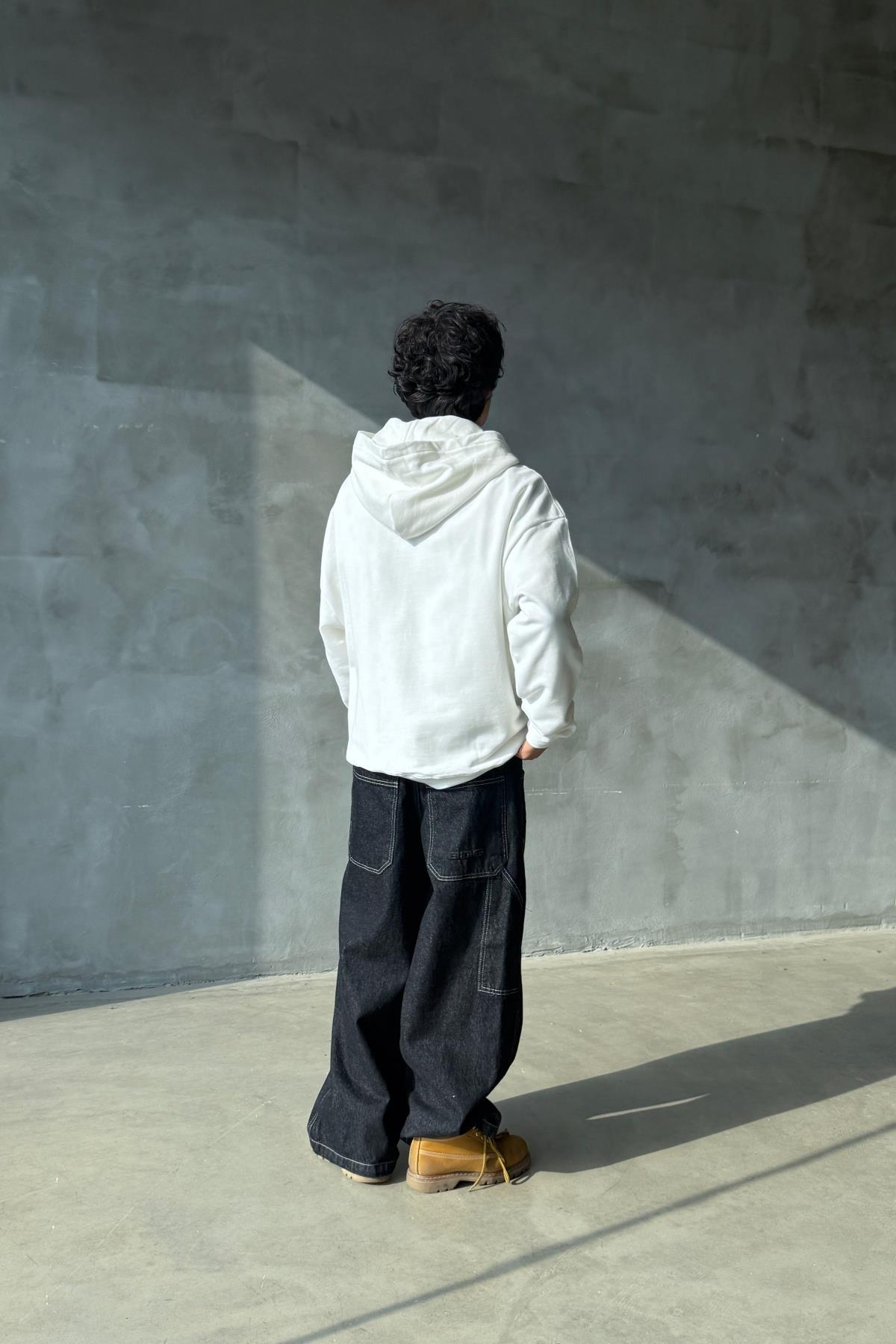 Rasperry Nakışlı Beyaz Oversize Zipper Sweatshirt SR01