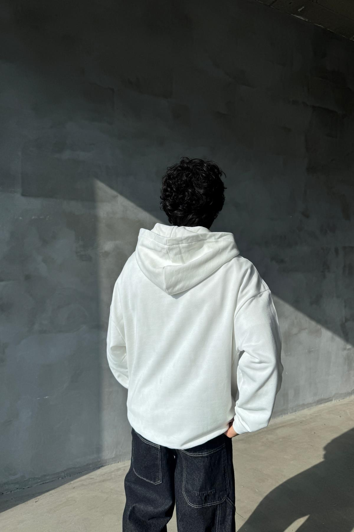Rasperry Nakışlı Beyaz Oversize Zipper Sweatshirt SR01
