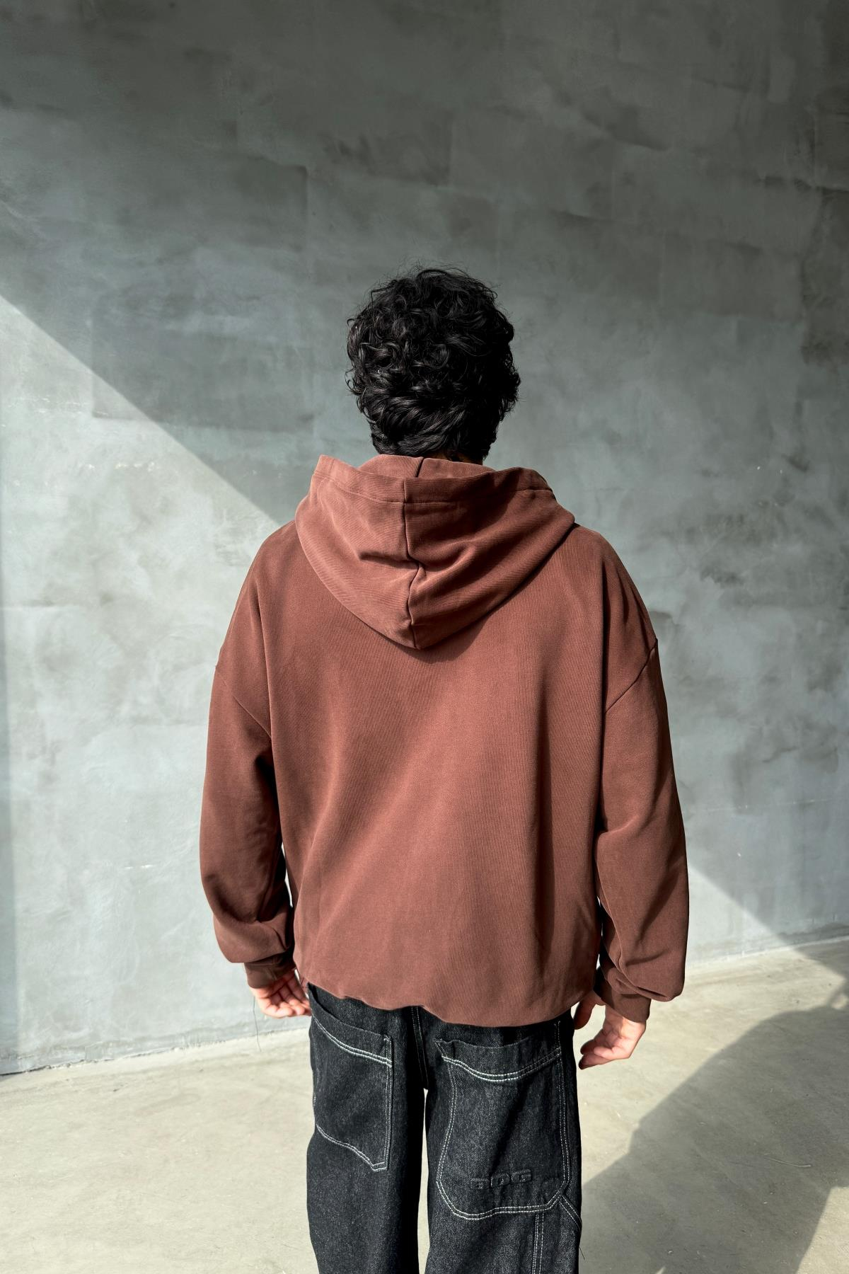 Rasperry Nakışlı Kahve Oversize Zipper Sweatshirt SR01