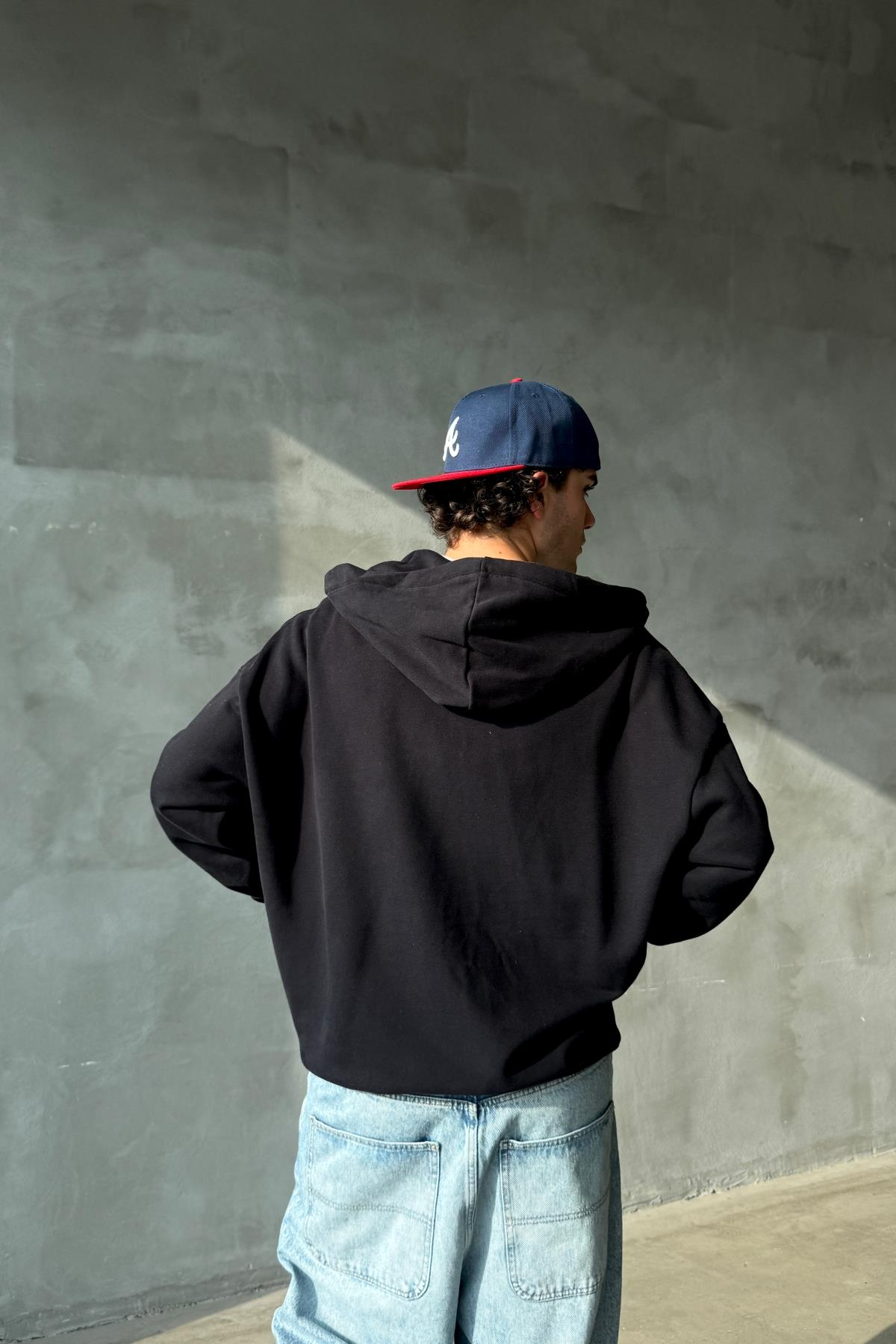 Rasperry Nakışlı Siyah Oversize Zipper Sweatshirt SR01
