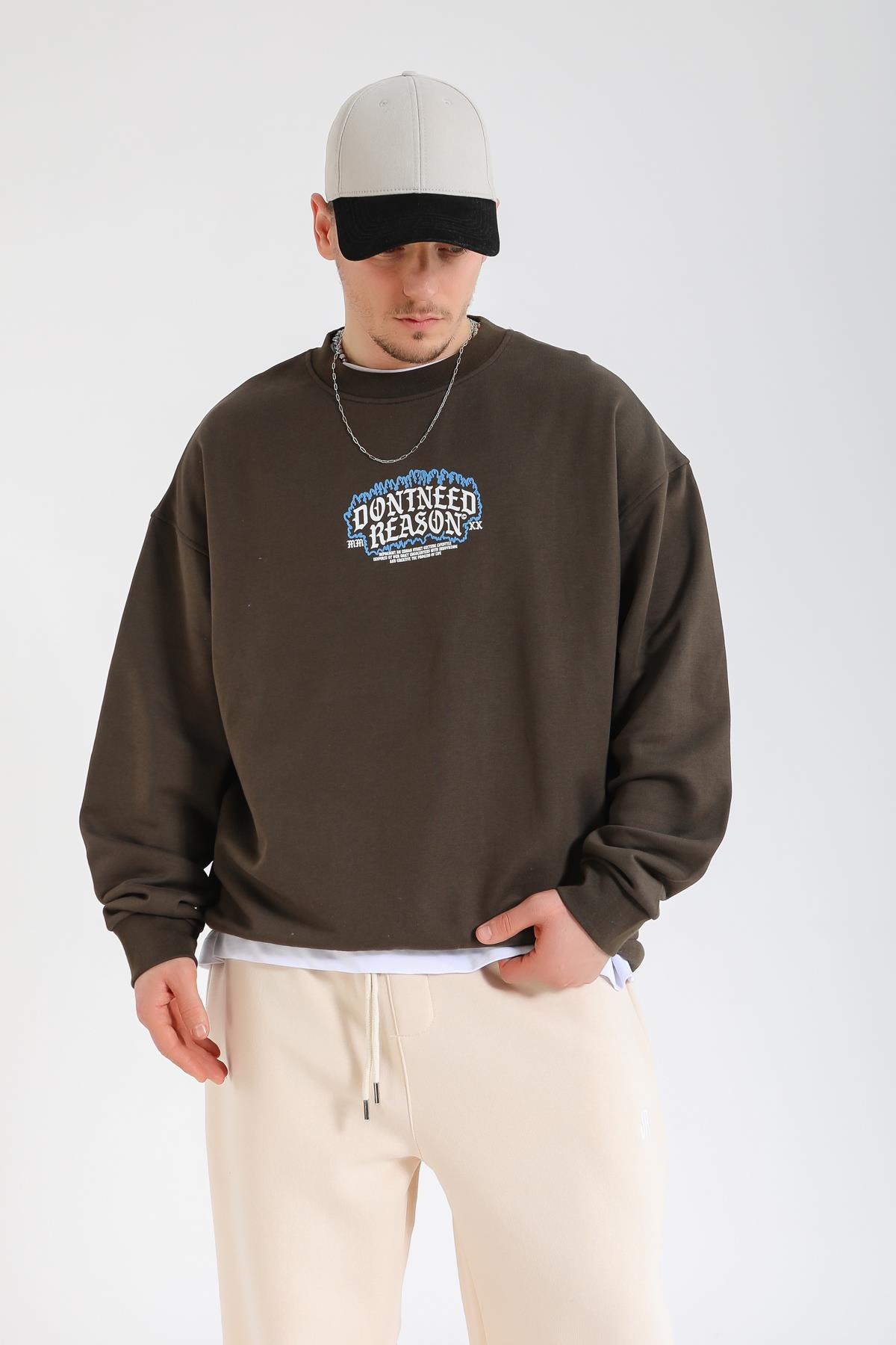 Reason Baskılı Oversize Sweatshirt SW1377