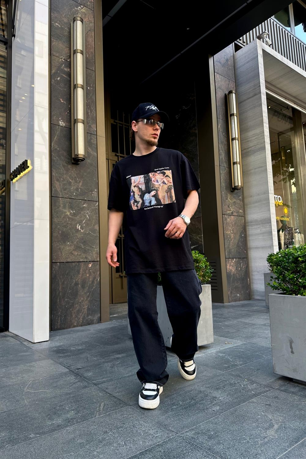 Reclaimed Baskılı Siyah Oversize Tshirt T724
