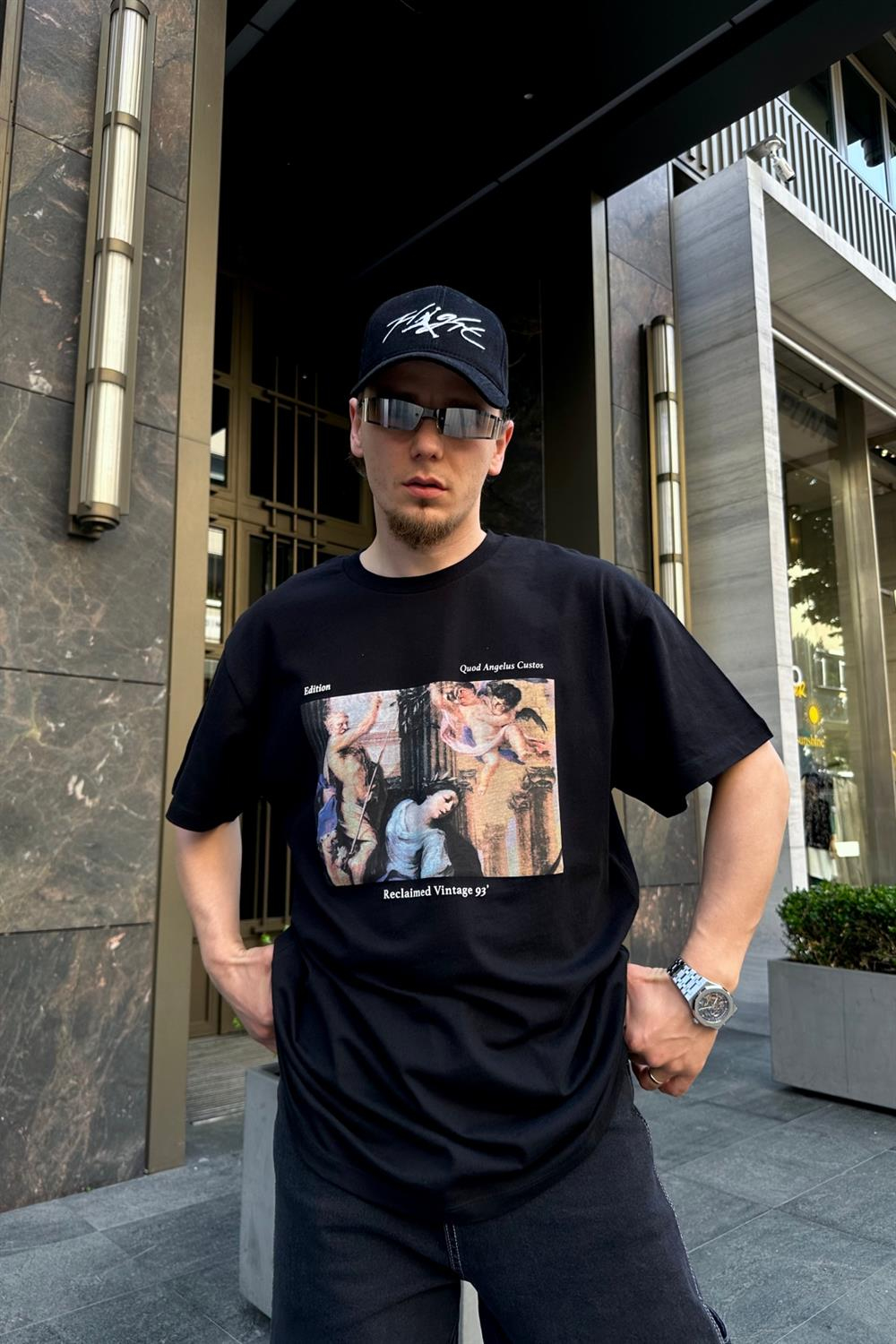 Reclaimed Baskılı Siyah Oversize Tshirt T724