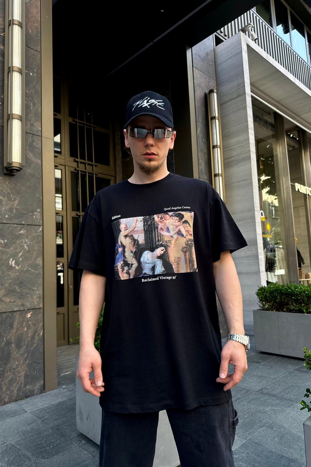 Reclaimed Baskılı Siyah Oversize Tshirt T724