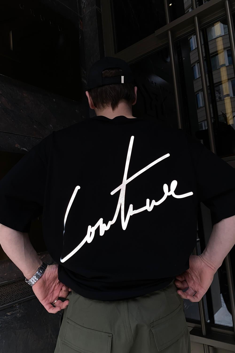 Reflektif Baskılı Couture Oversize Tshirt T578