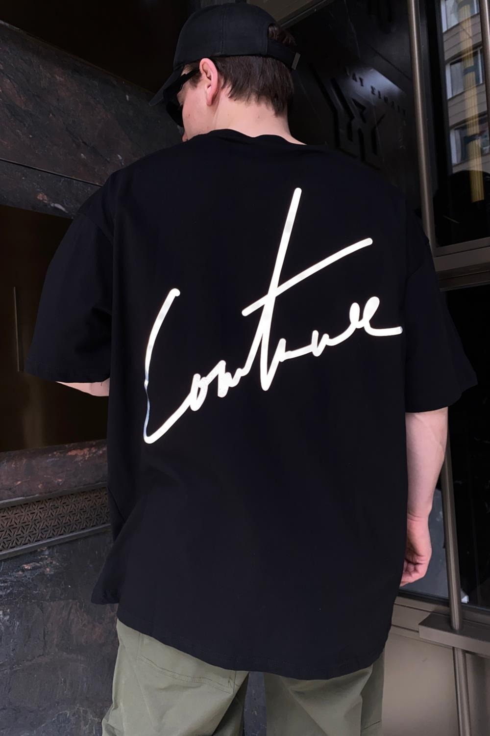 Reflektif Baskılı Couture Oversize Tshirt T578