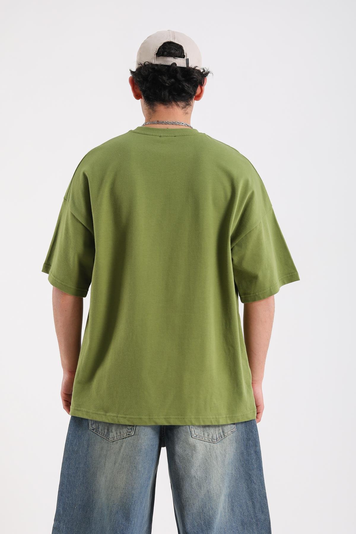 Reimagine Patch Detay Yeşil Oversize Tshirt