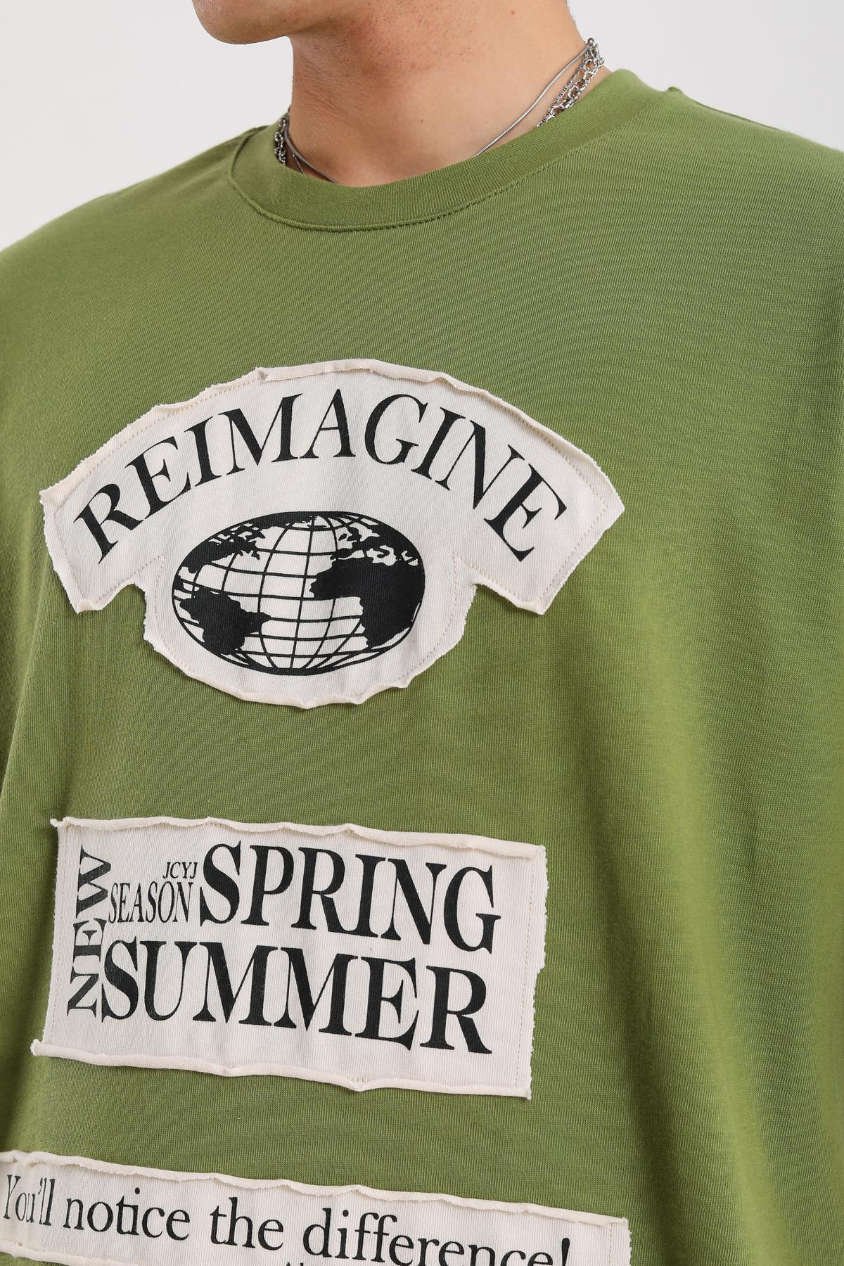 Reimagine Patch Detay Yeşil Oversize Tshirt