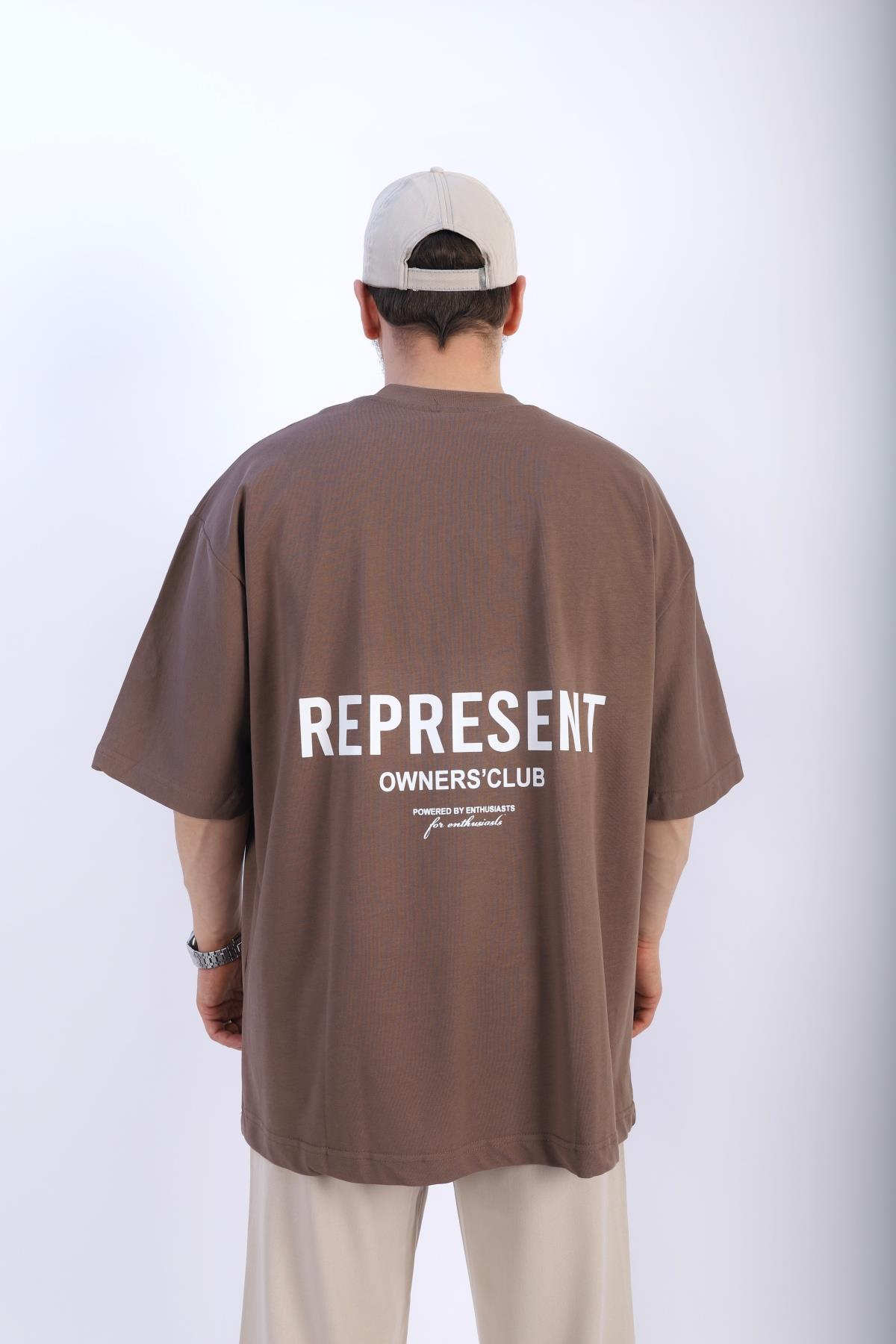 Represent Baskılı Kahve Oversize Tshirt T888