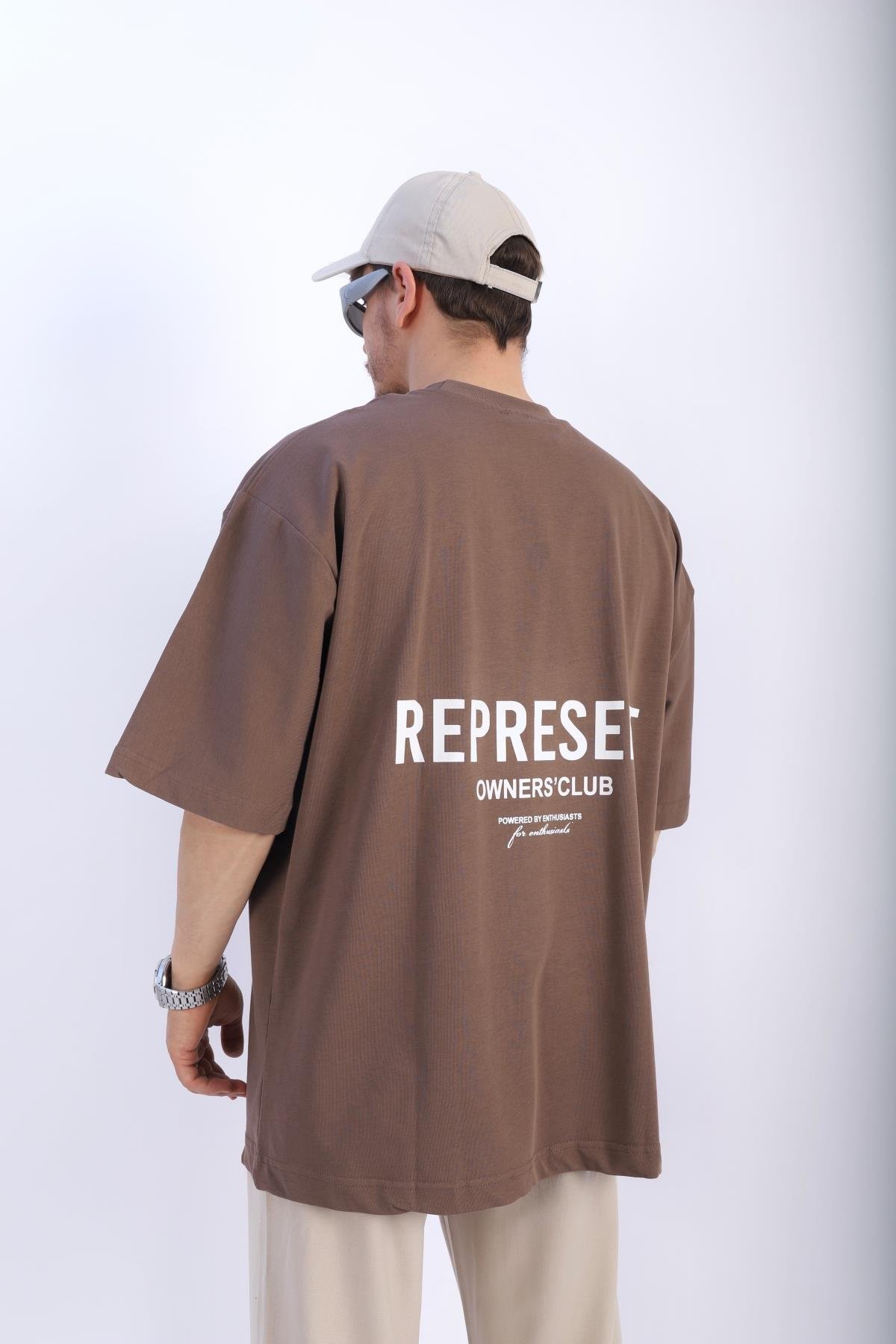 Represent Baskılı Kahve Oversize Tshirt T888