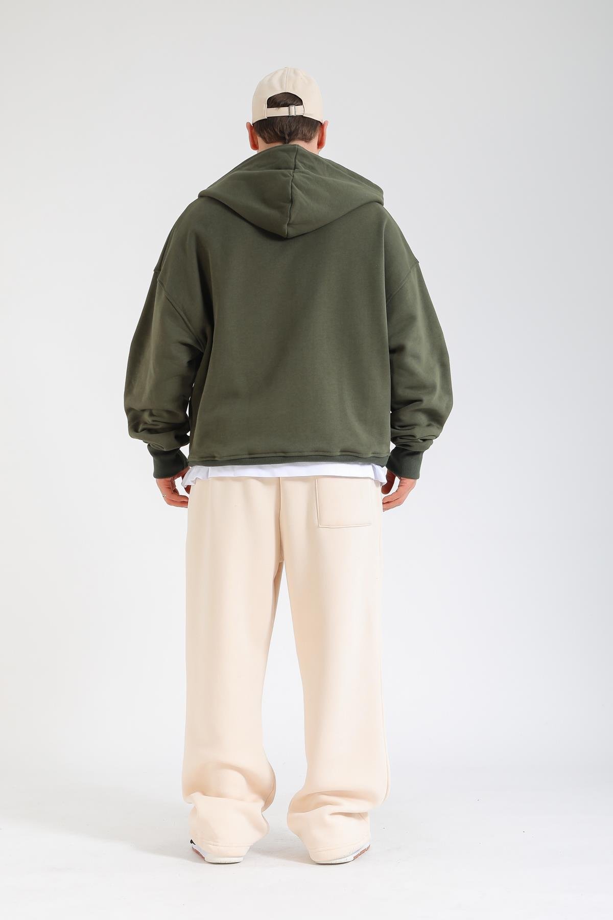 Revival 1991 Baskılı Haki Oversize Zipper Hoodie SW1376