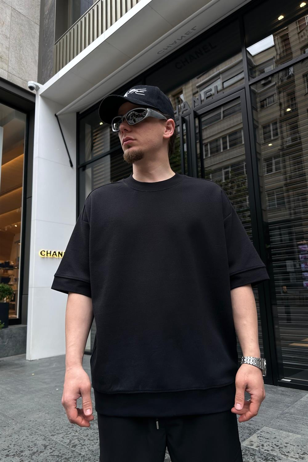 Ribana Detay Siyah Oversize Tshirt T715