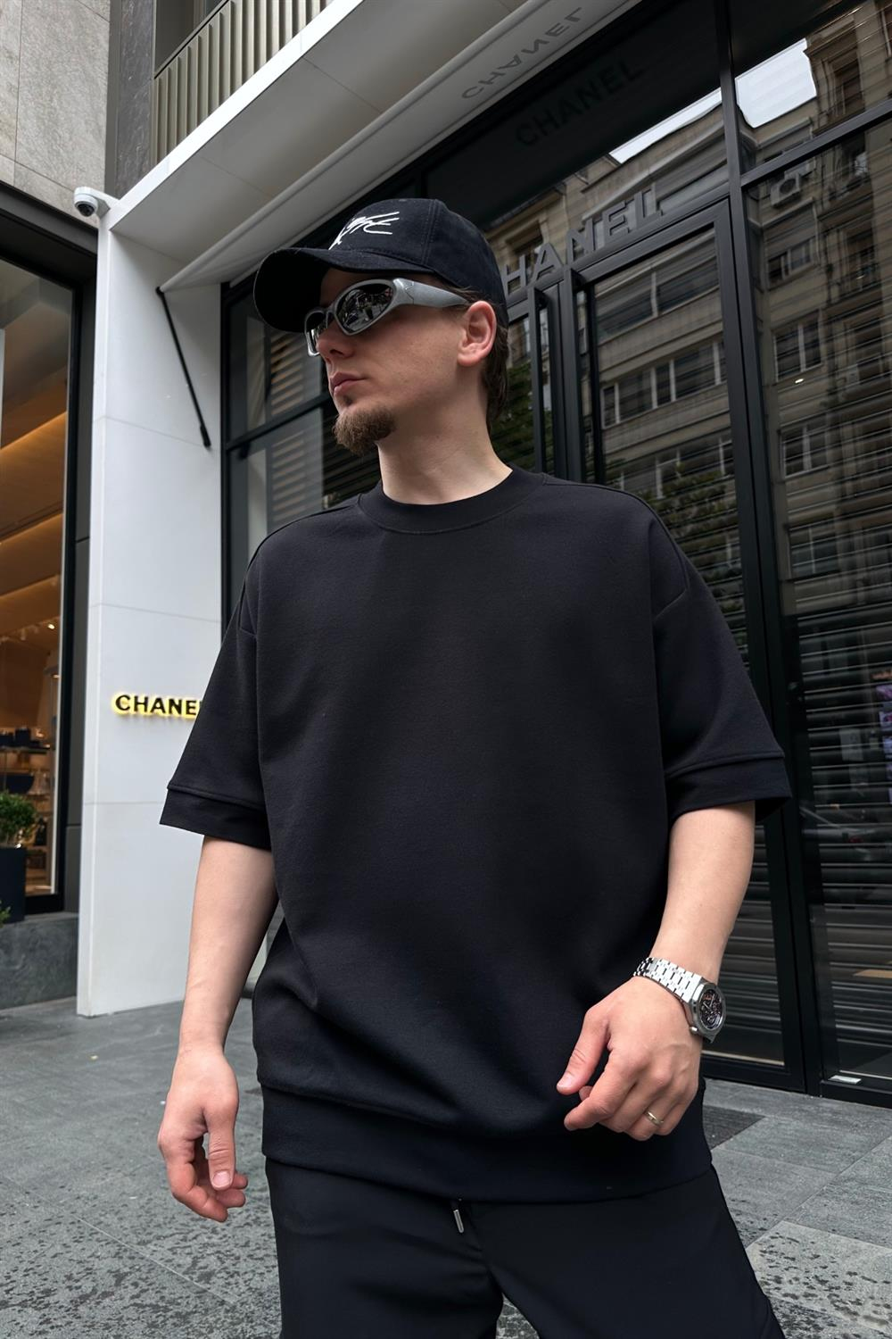 Ribana Detay Siyah Oversize Tshirt T715
