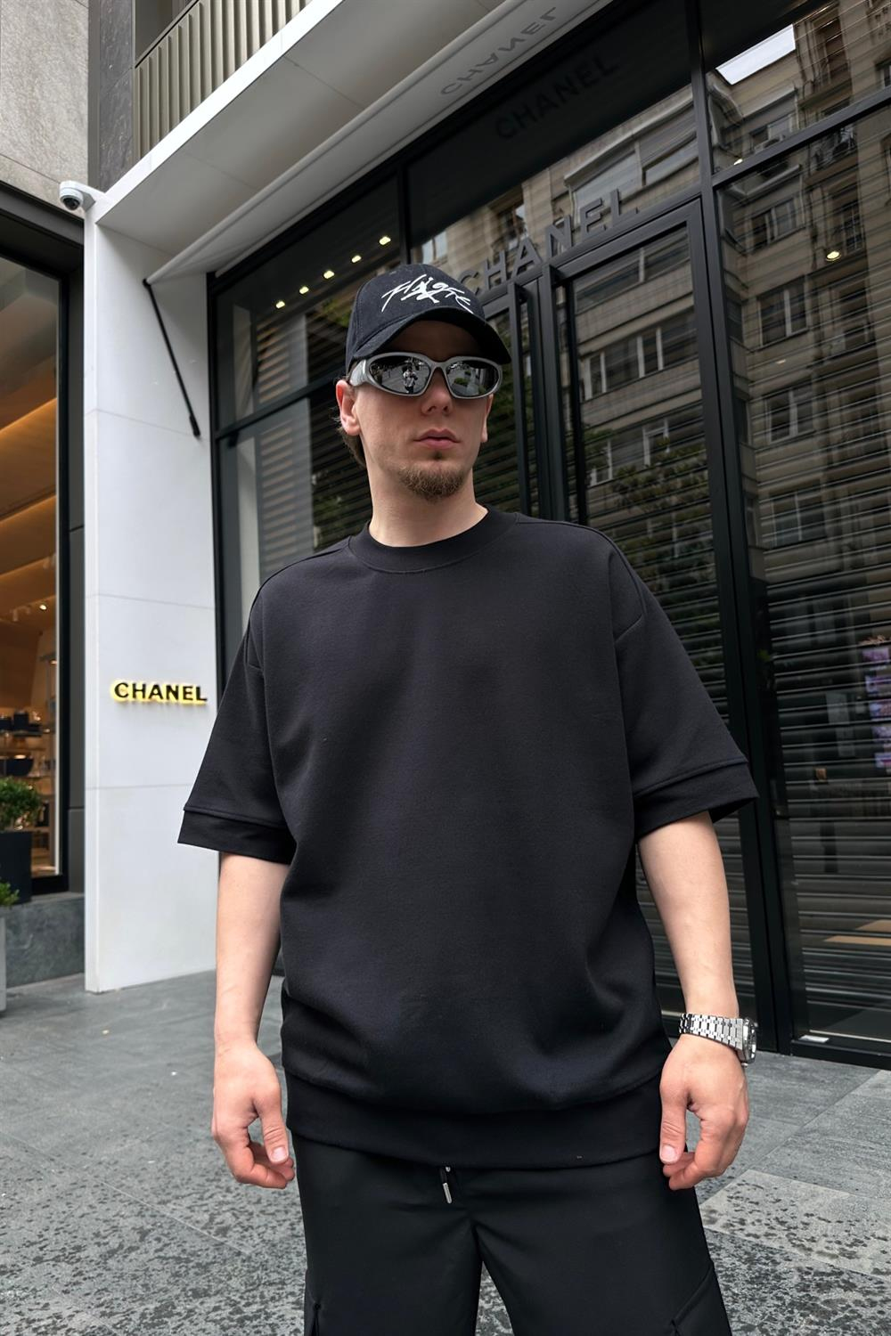 Ribana Detay Siyah Oversize Tshirt T715