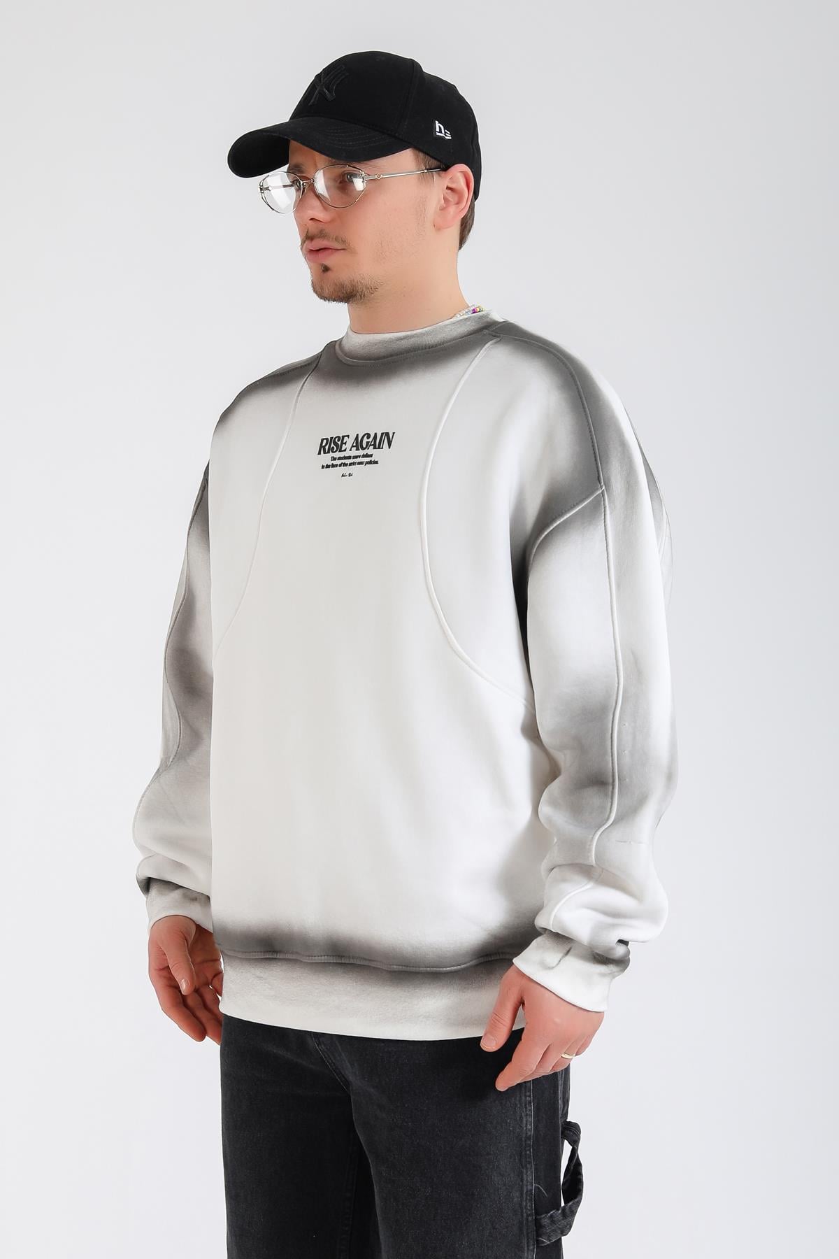 Rise Again Spray Effect Krem Oversize Sweatshirt SW1365