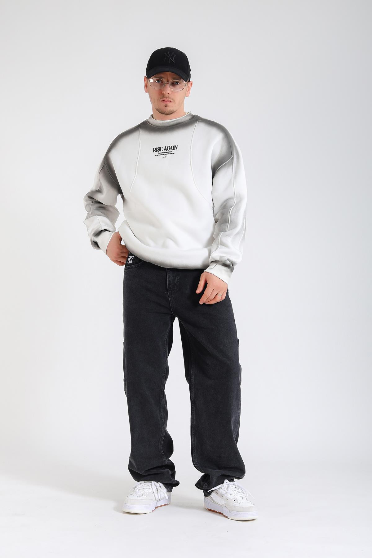 Rise Again Spray Effect Krem Oversize Sweatshirt SW1365