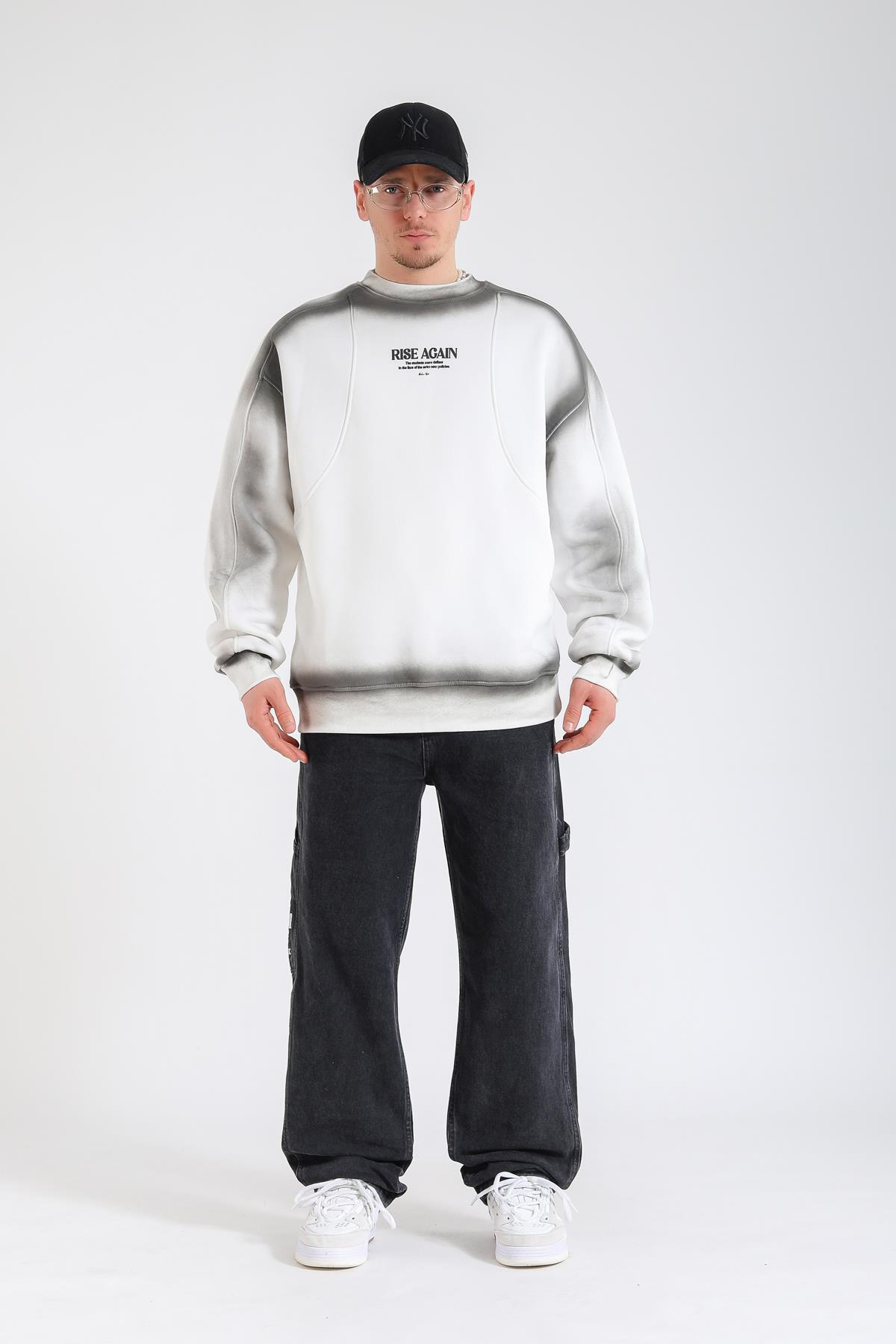 Rise Again Spray Effect Krem Oversize Sweatshirt SW1365