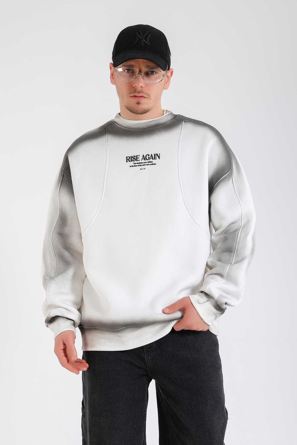 Rise Again Spray Effect Krem Oversize Sweatshirt SW1365