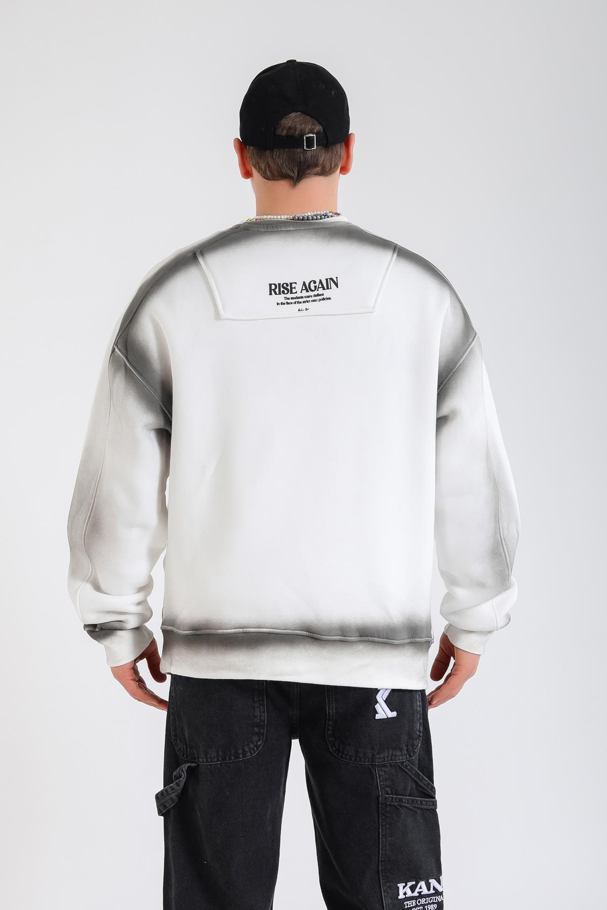 Rise Again Spray Effect Krem Oversize Sweatshirt SW1365