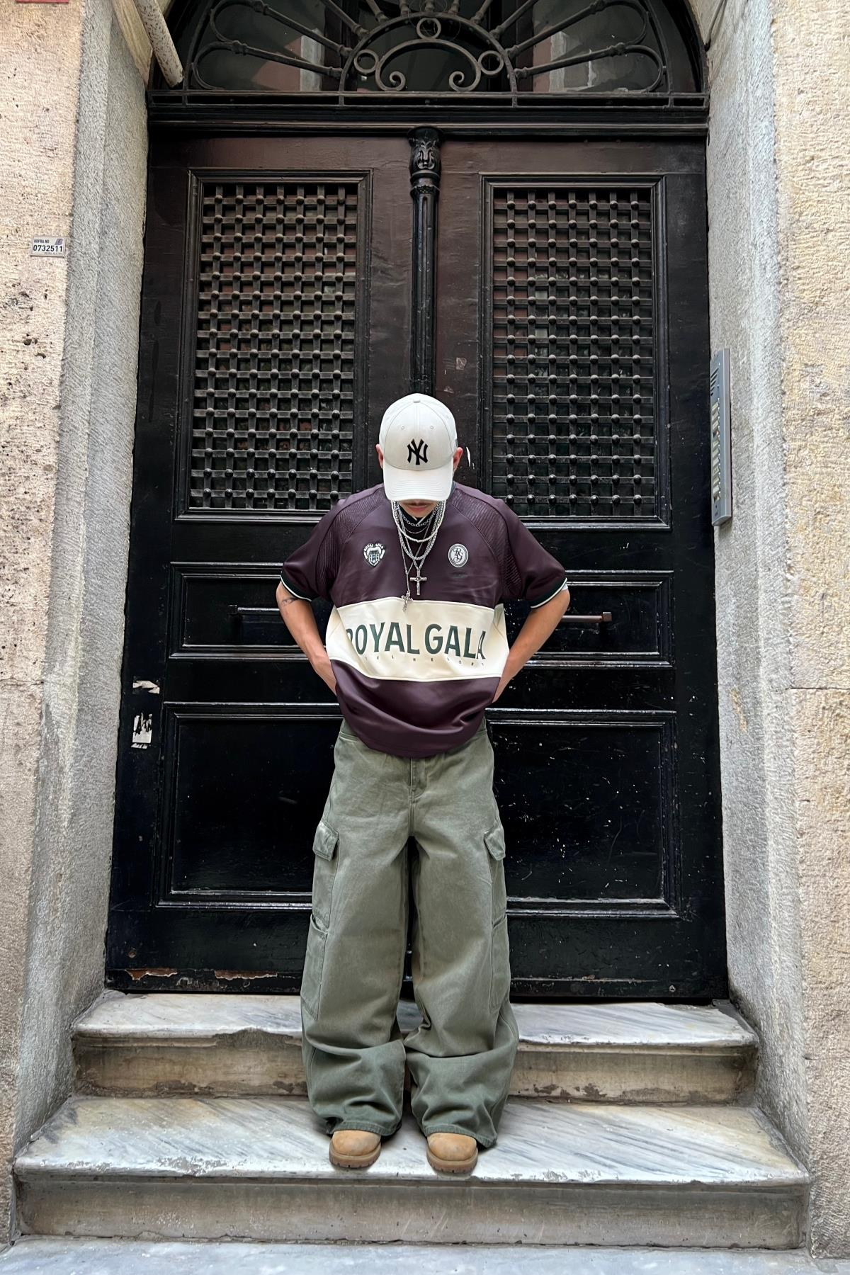 Royal Gala Baskılı V Yaka Oversize Forma Tshirt
