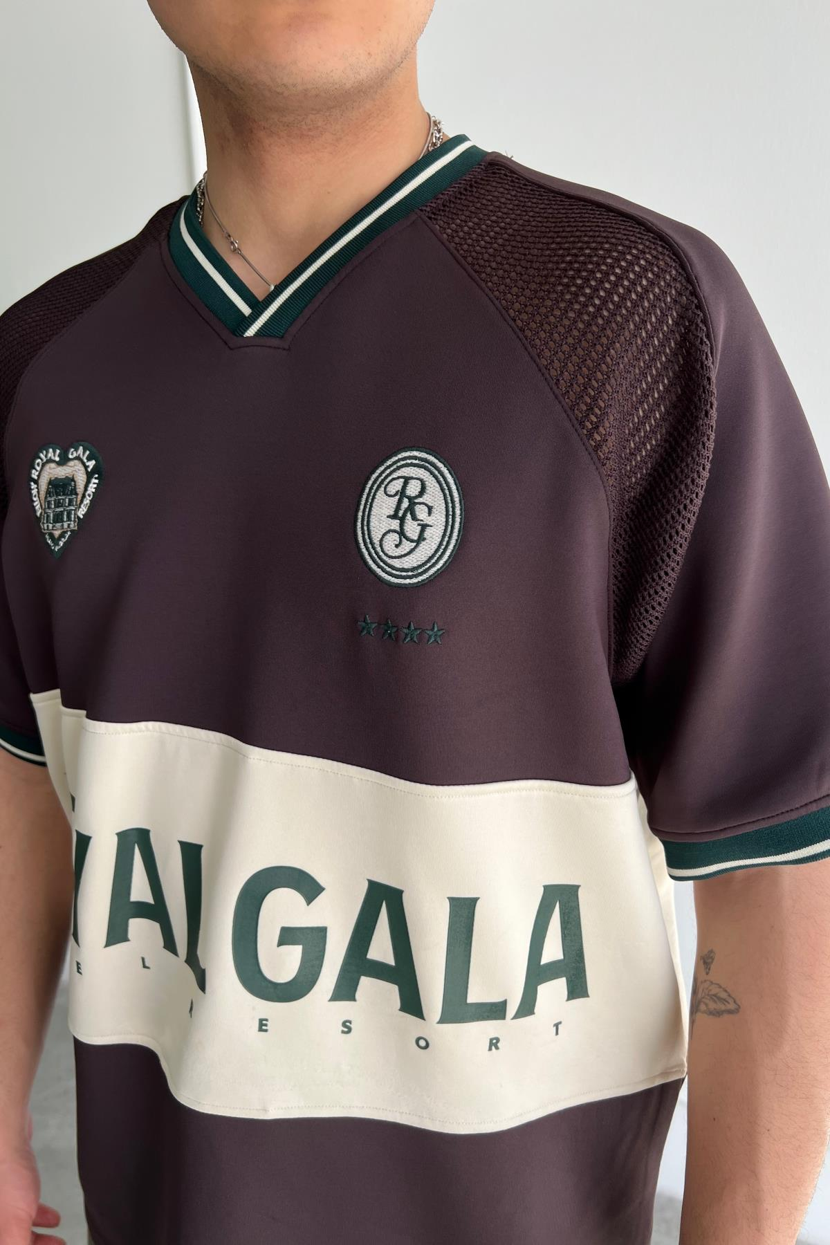 Royal Gala Baskılı V Yaka Oversize Forma Tshirt