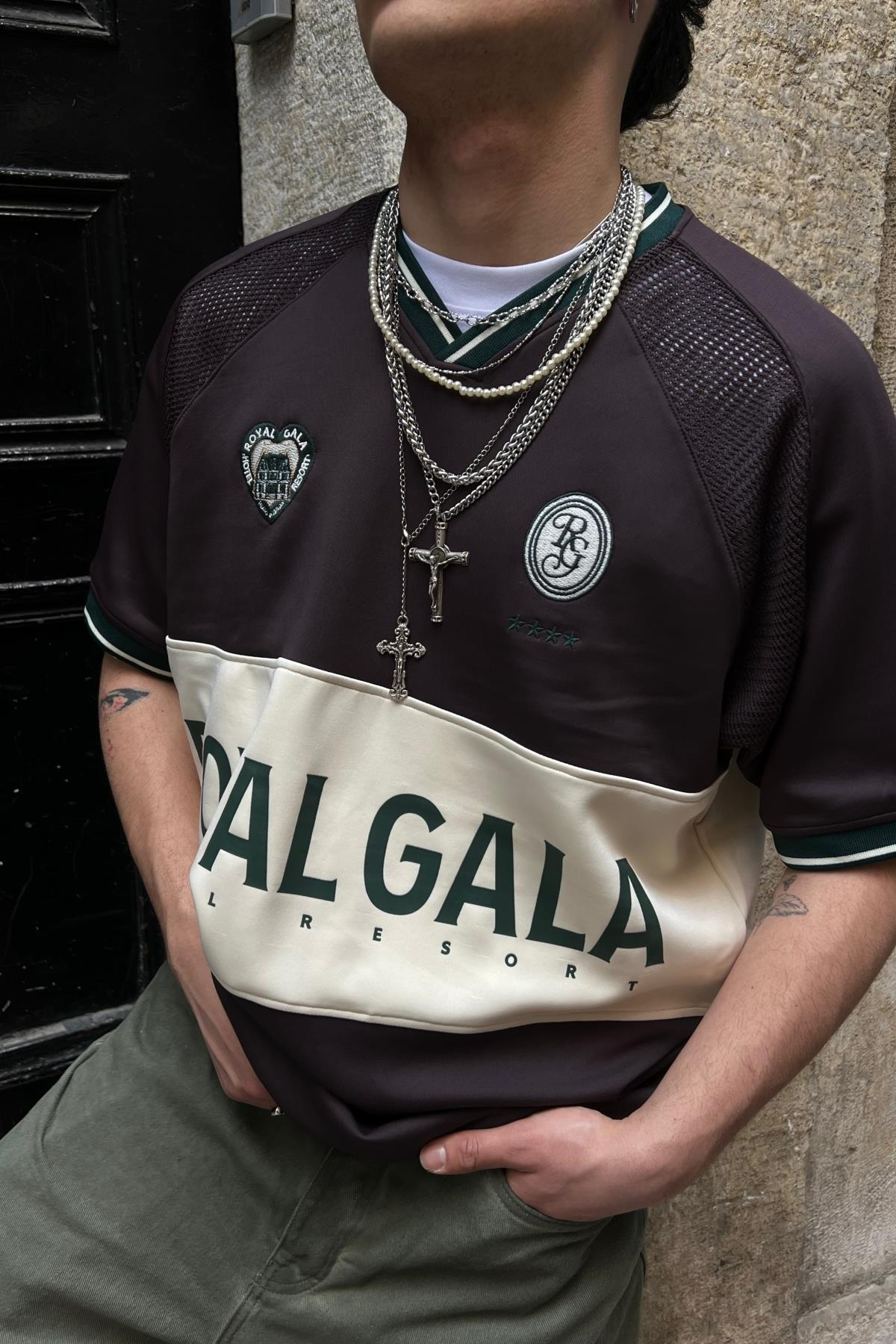 Royal Gala Baskılı V Yaka Oversize Forma Tshirt