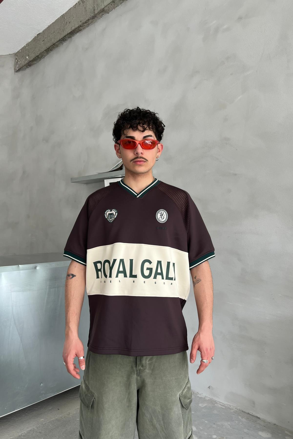 Royal Gala Baskılı V Yaka Oversize Forma Tshirt