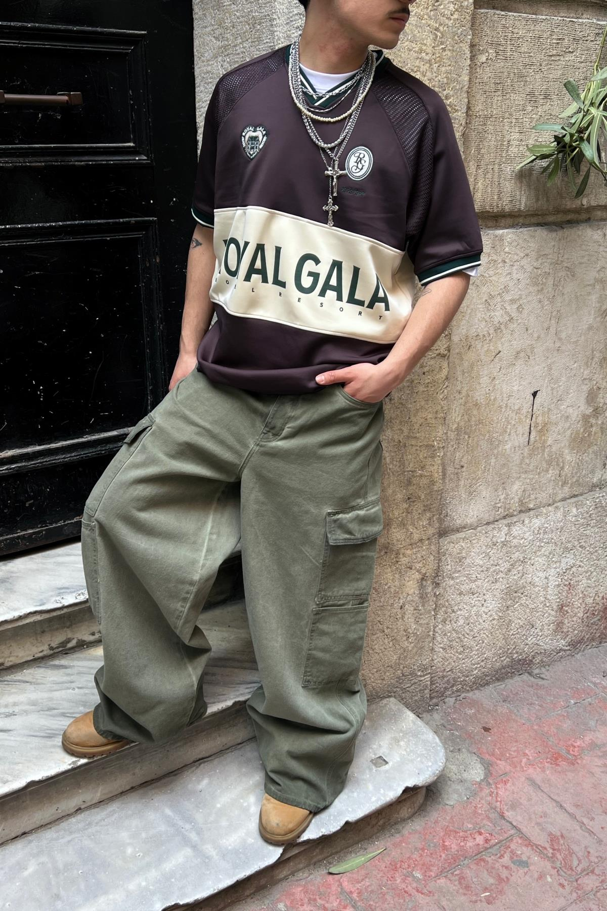 Royal Gala Baskılı V Yaka Oversize Forma Tshirt