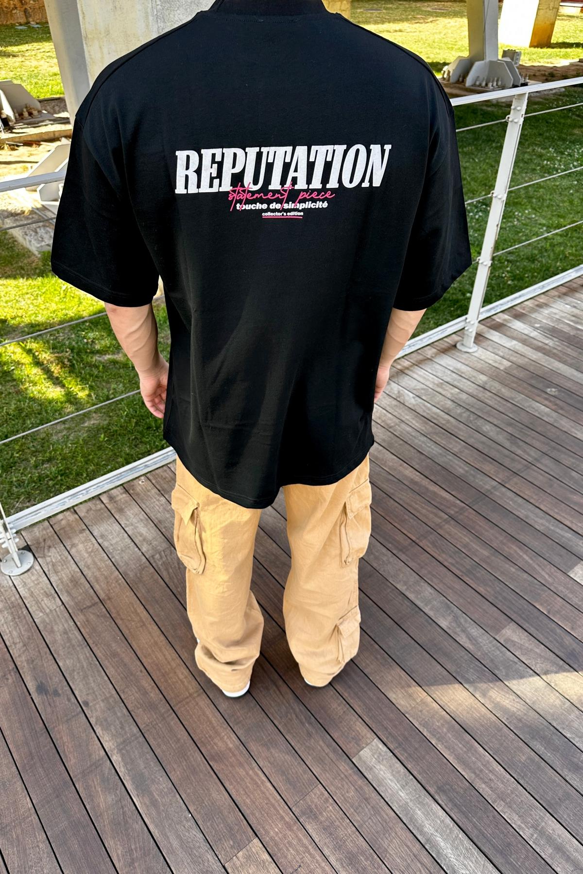 Rpt Baskılı Siyah Oversize Tshirt T1123