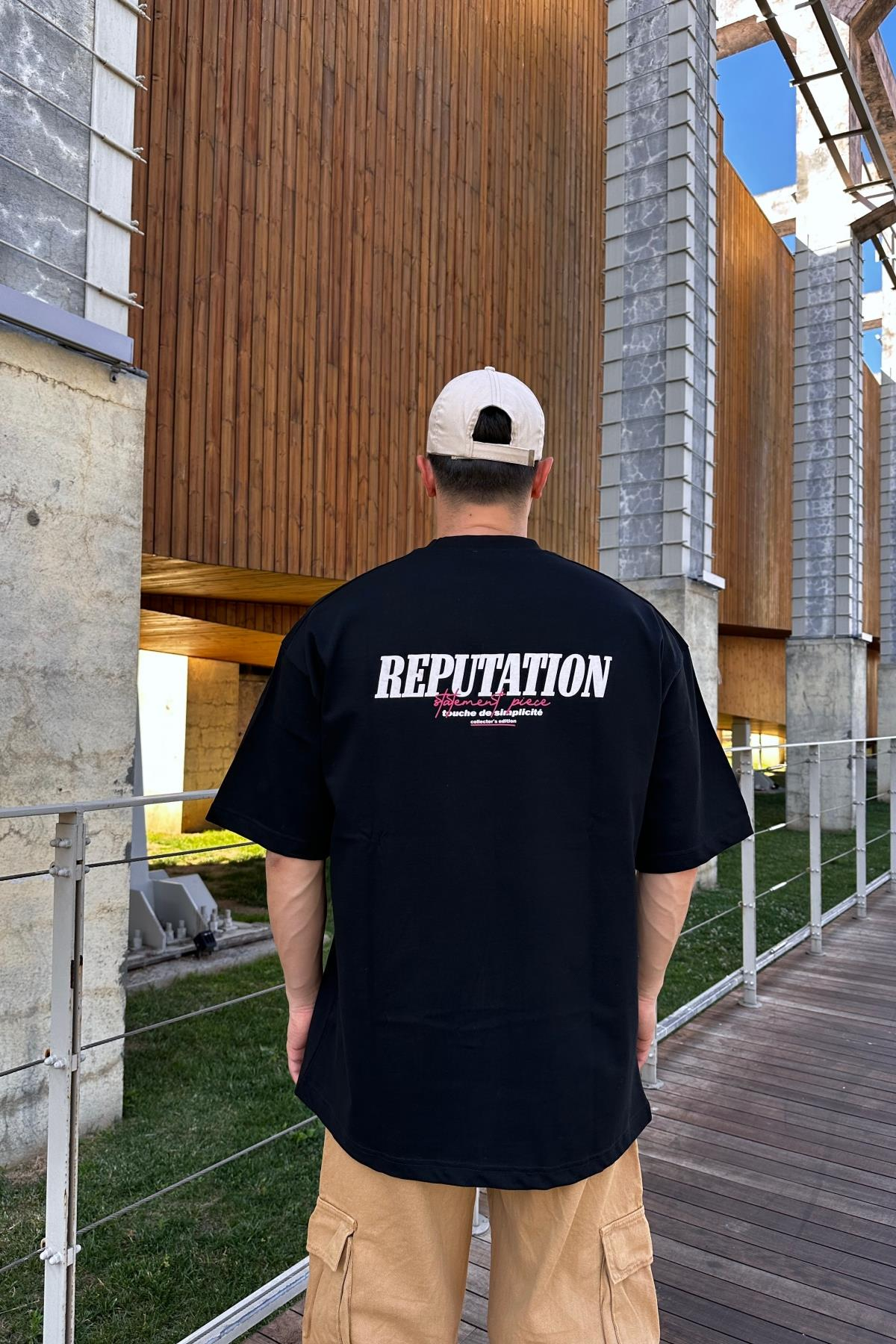 Rpt Baskılı Siyah Oversize Tshirt T1123