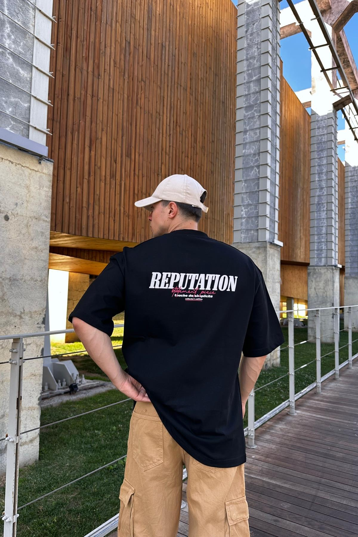 Rpt Baskılı Siyah Oversize Tshirt T1123