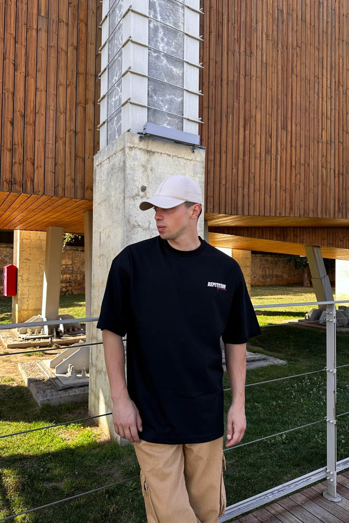 Rpt Baskılı Siyah Oversize Tshirt T1123