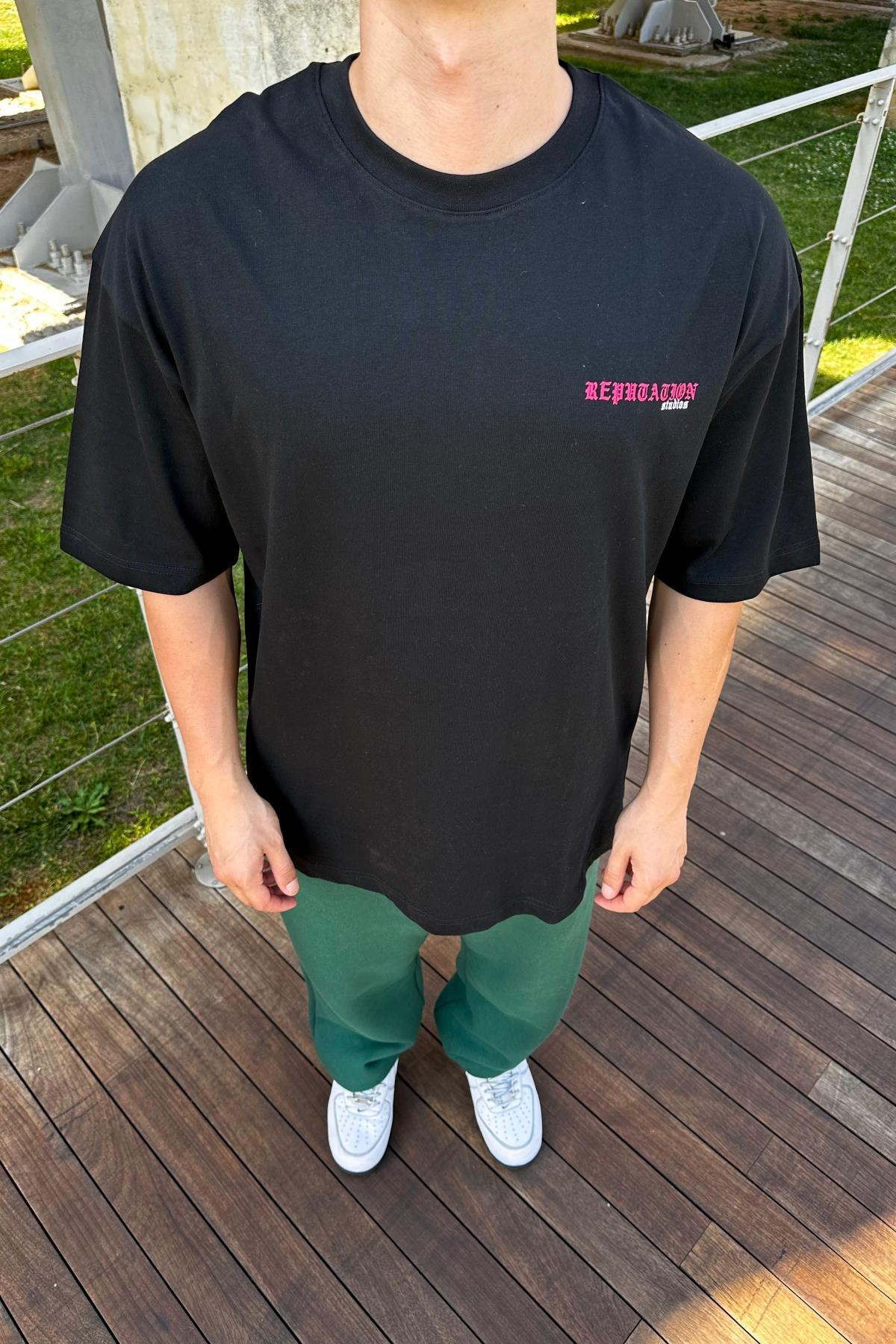 Rpt Studio Siyah Baskılı Oversize Tshirt T1124