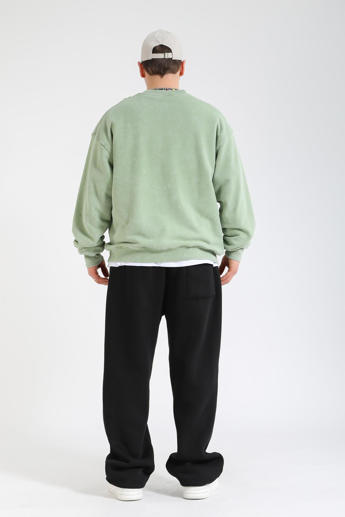 Rv Acid Wash Yeşil Oversize Sweatshirt SW1374