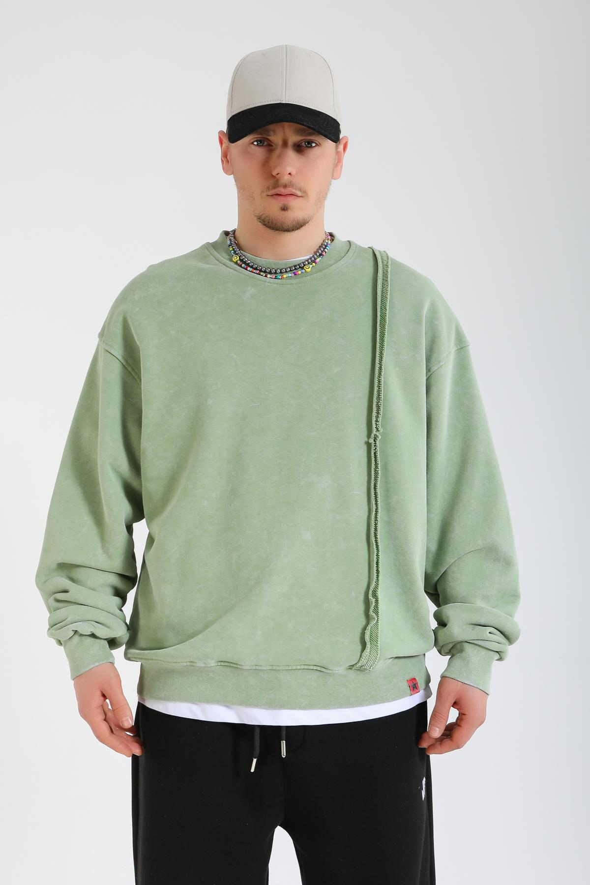 Rv Acid Wash Yeşil Oversize Sweatshirt SW1374