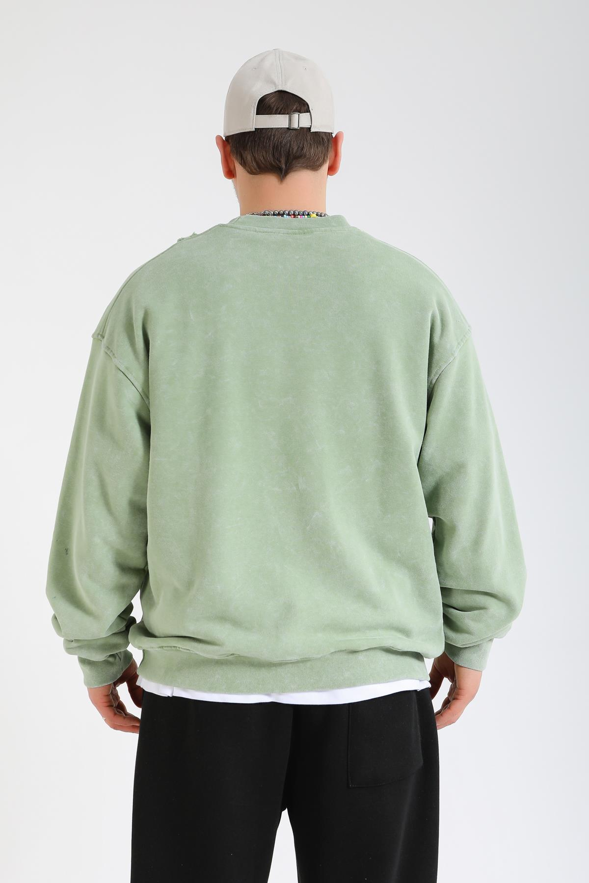 Rv Acid Wash Yeşil Oversize Sweatshirt SW1374