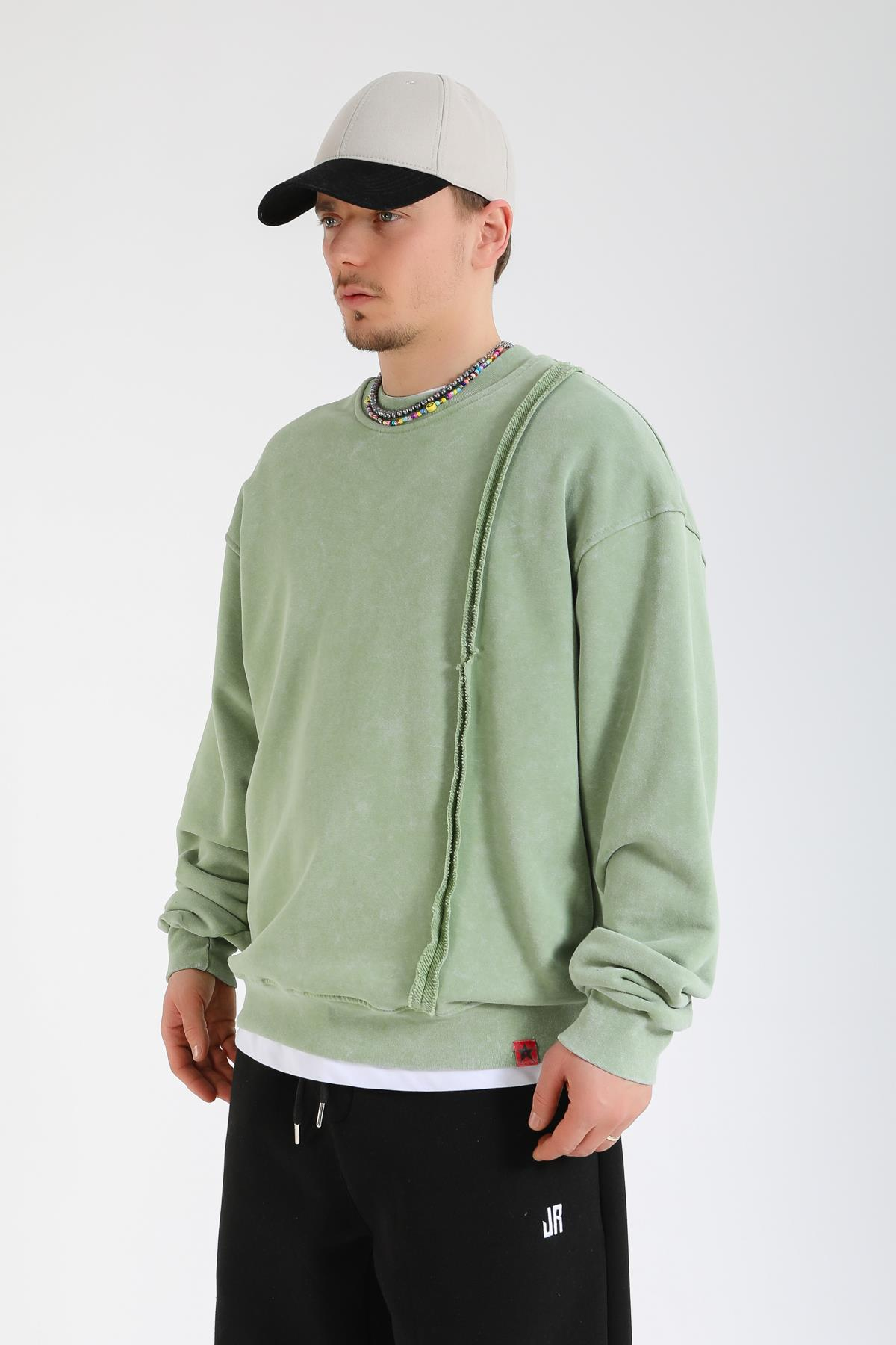 Rv Acid Wash Yeşil Oversize Sweatshirt SW1374