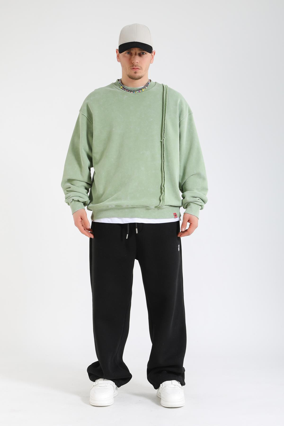 Rv Acid Wash Yeşil Oversize Sweatshirt SW1374