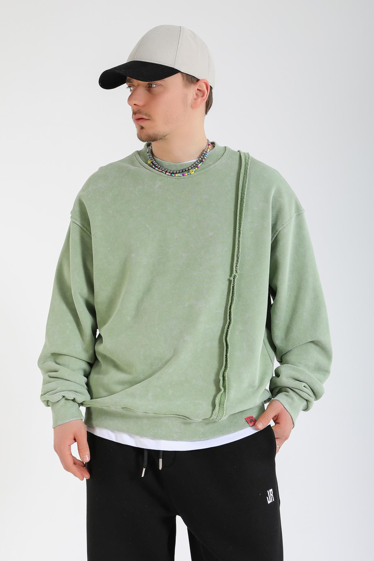 Rv Acid Wash Yeşil Oversize Sweatshirt SW1374