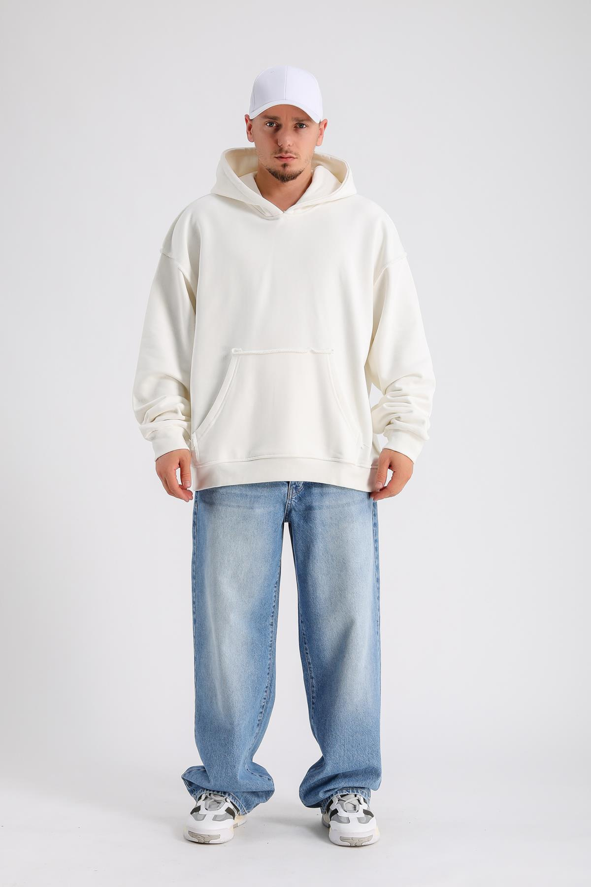 Rv Ateiler Baskılı Krem Oversize Sweatshirt SW1154