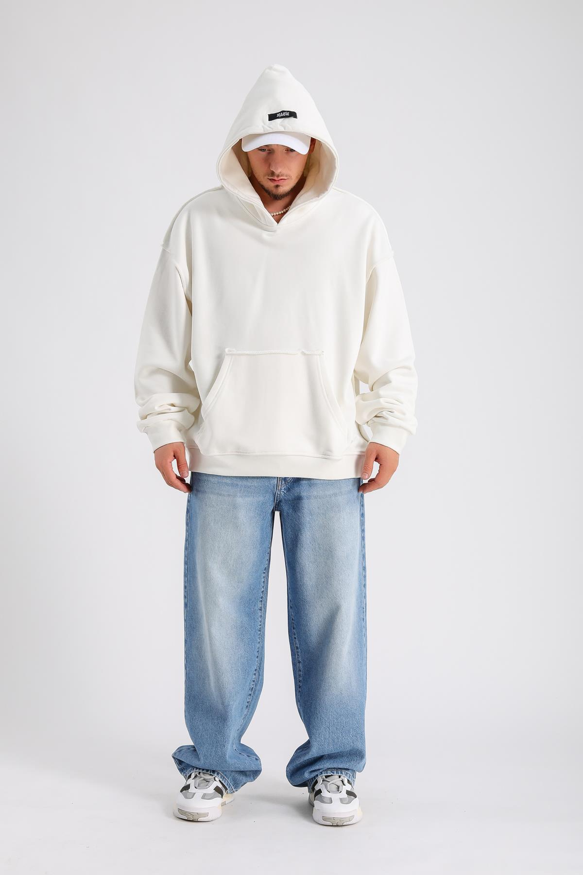 Rv Ateiler Baskılı Krem Oversize Sweatshirt SW1154