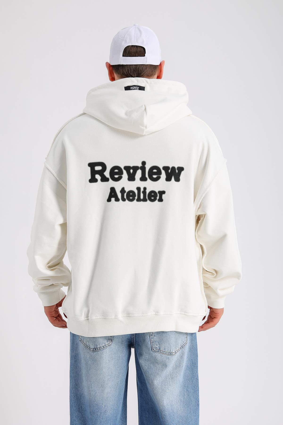 Rv Ateiler Baskılı Krem Oversize Sweatshirt SW1154