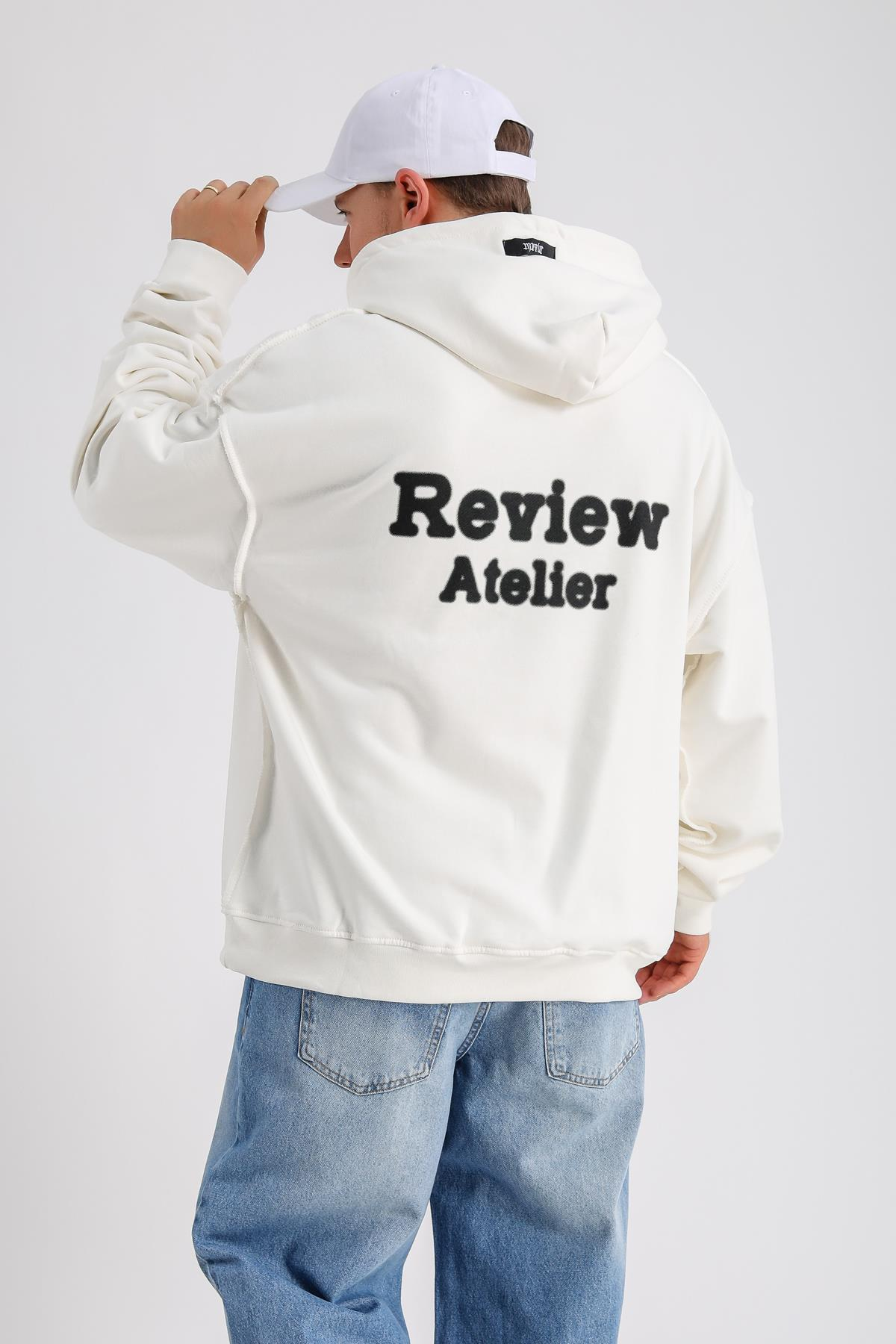 Rv Ateiler Baskılı Krem Oversize Sweatshirt SW1154