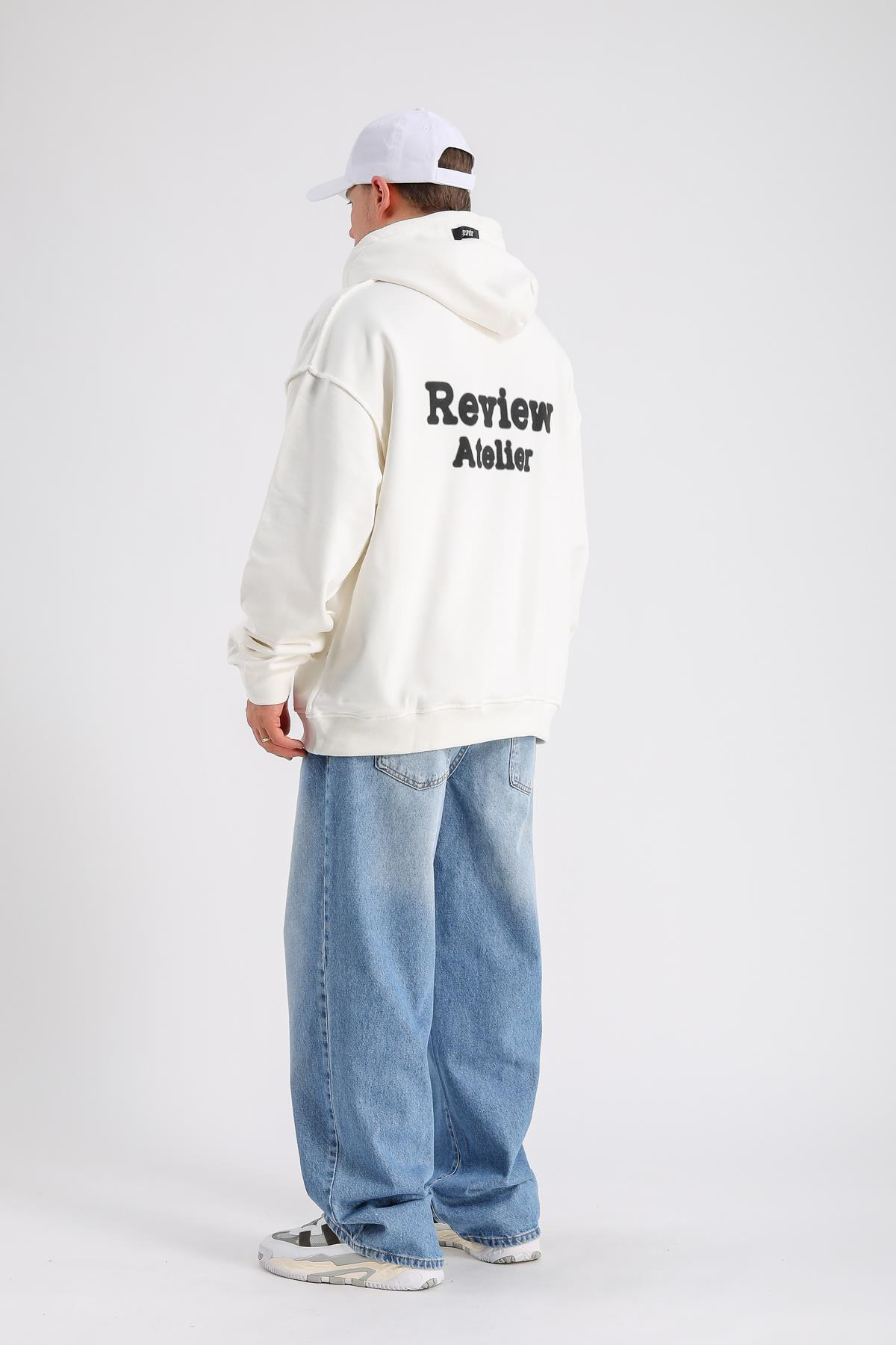 Rv Ateiler Baskılı Krem Oversize Sweatshirt SW1154